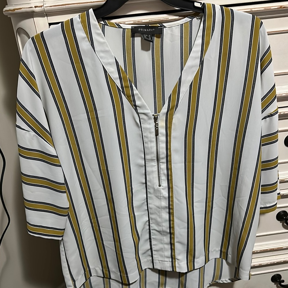 Primark Women's Striped Top - White and Yellow